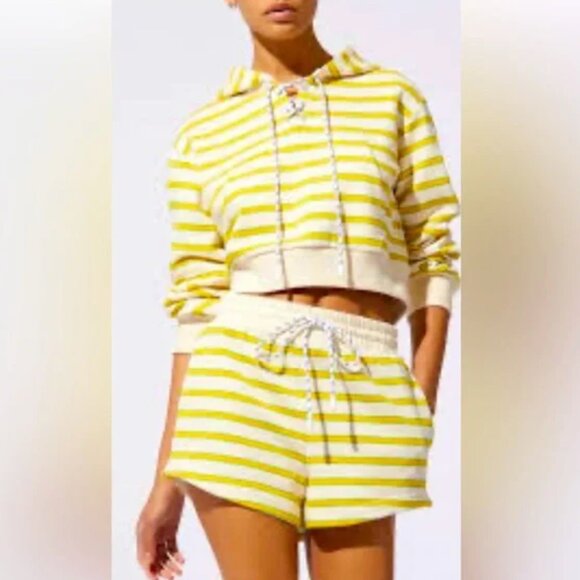 Women SOLID & STRIPEDThe Jolie Hoodie in Yellow Striped Size Extra Large - Picture 1 of 11